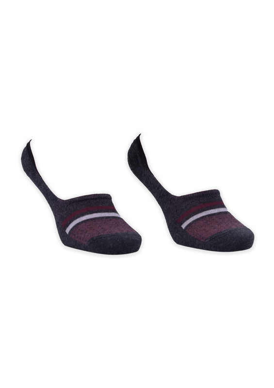 Bamboo Stripped Man No Show Socks | Gray Bordeaux - Thumbnail