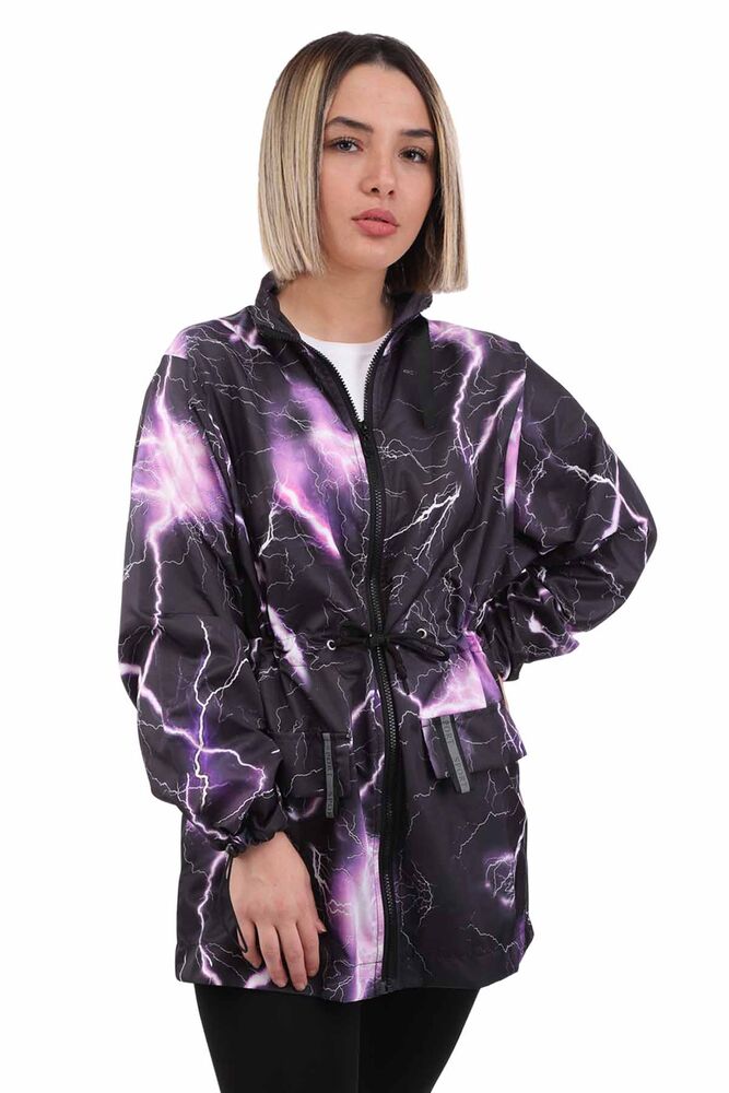 Patterned Woman Coat with Fanny Pack 9622 | Black