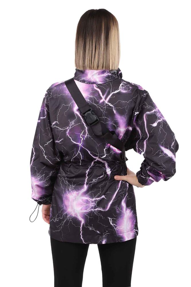 Patterned Woman Coat with Fanny Pack 9622 | Black