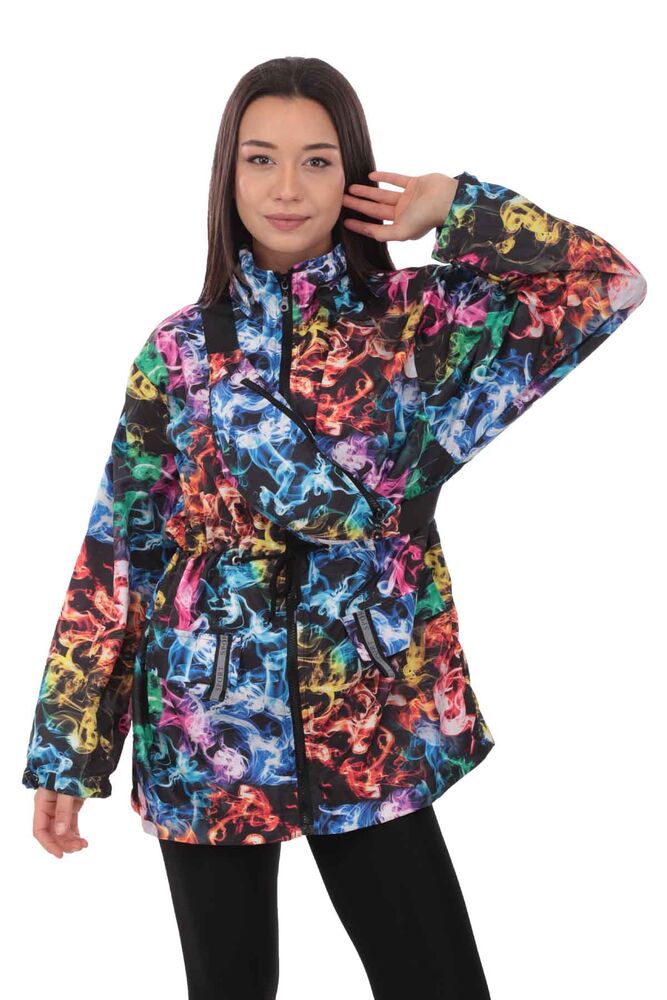 Patterned Woman Coat with Fanny Pack 9618 | Black