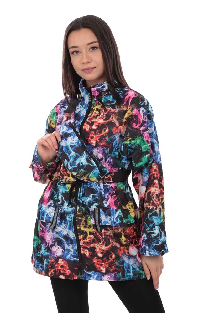 Patterned Woman Coat with Fanny Pack 9618 | Black