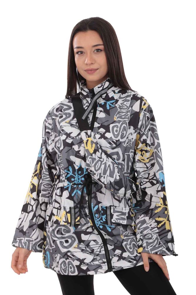 Patterned Woman Coat with Fanny Pack 9619 | Black