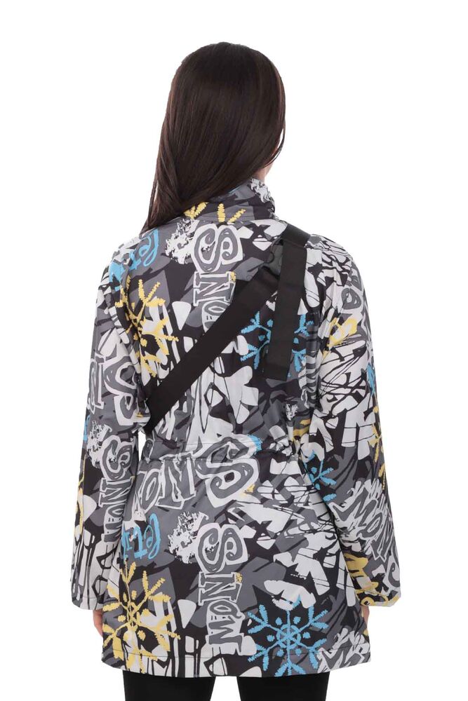 Patterned Woman Coat with Fanny Pack 9619 | Black