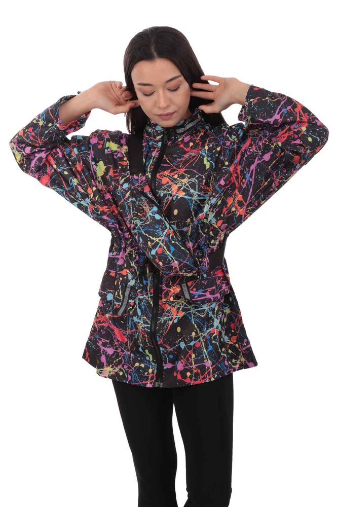 Patterned Woman Coat with Fanny Pack 9620 | Black
