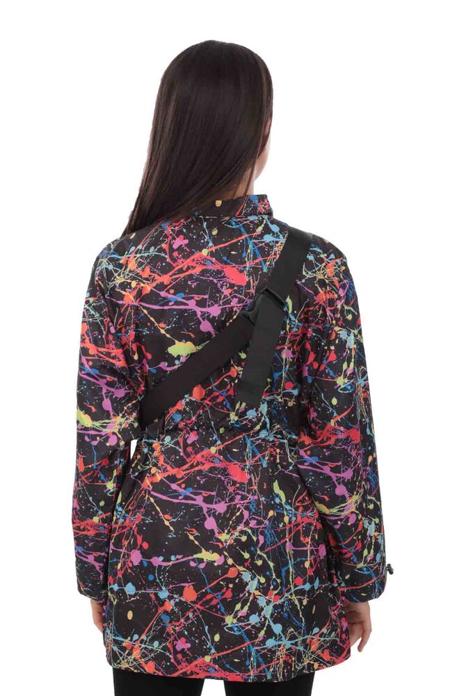 Patterned Woman Coat with Fanny Pack 9620 | Black