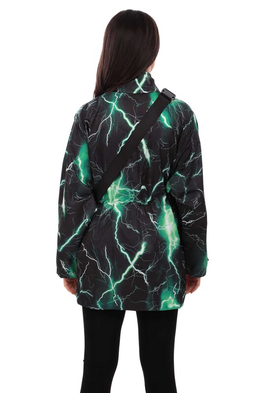 Patterned Woman Coat with Fanny Pack 9617 | Black - Thumbnail