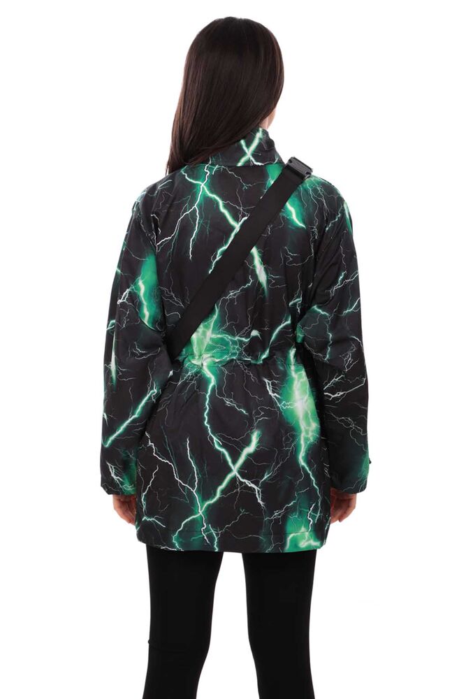 Patterned Woman Coat with Fanny Pack 9617 | Black