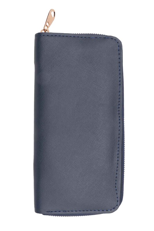 Suni Deri Tığ Cüzdanı | Lacivert - Thumbnail