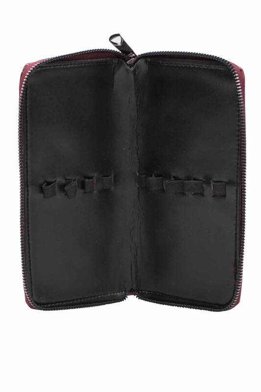 Suni Deri Tığ Cüzdanı | Bordo - Thumbnail