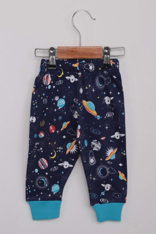 Space Patterned Boy Pajamas Set | Navy Blue - Thumbnail