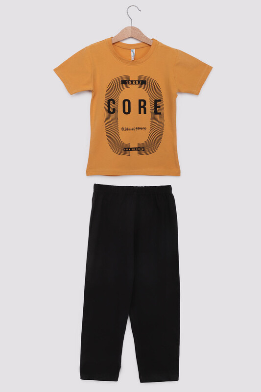 SİMİSSO - Text Printed Short Sleeve Boy Pajamas Set | Mustard