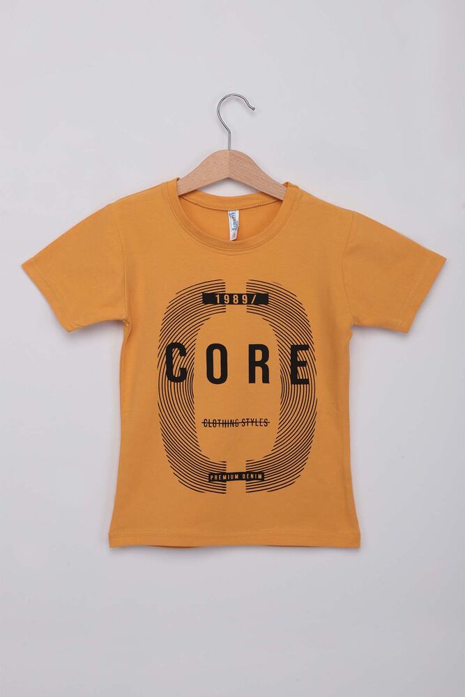 Text Printed Short Sleeve Boy Pajamas Set | Mustard