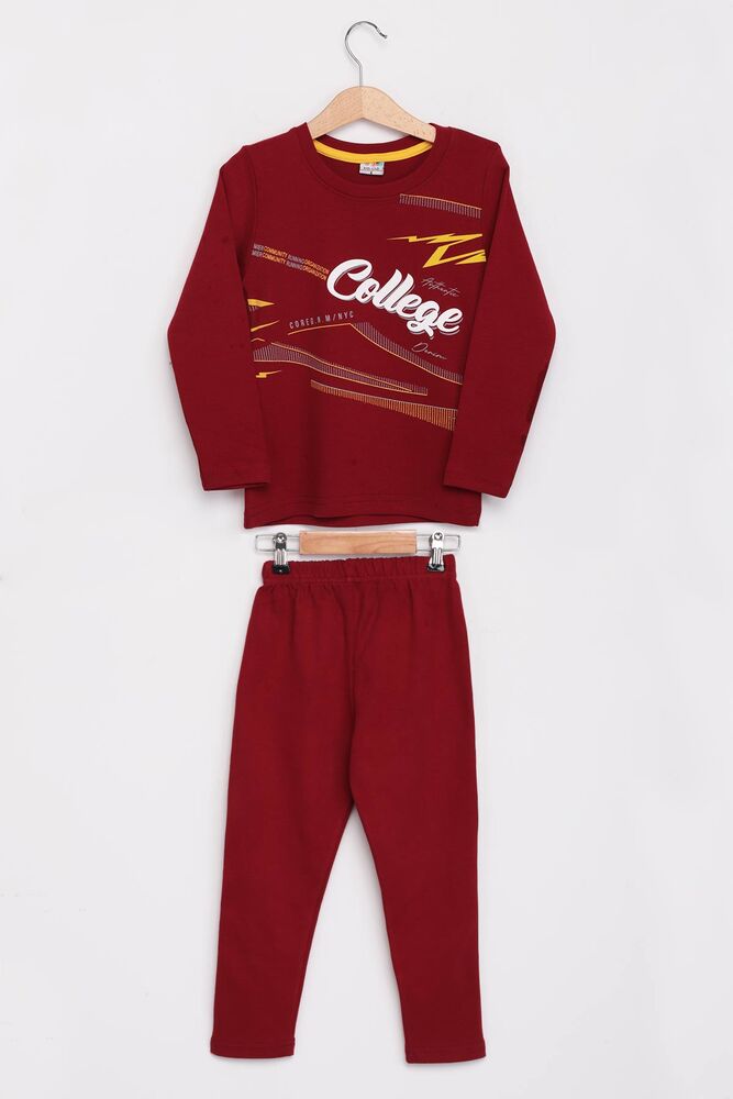 Text Printed Boy Interlock Pajamas Set 1016 | Burgundy