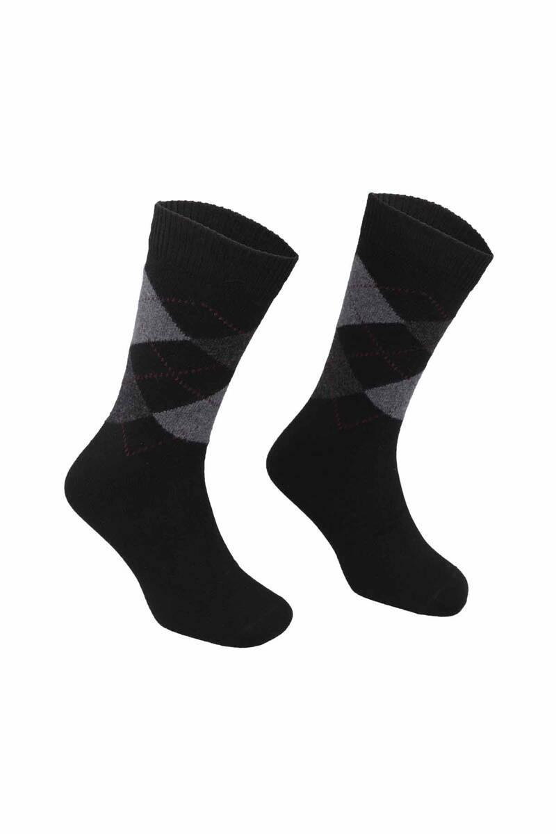 Baklava Desenli Erkek Yün Çorap 501 Kod/renk: Siyah