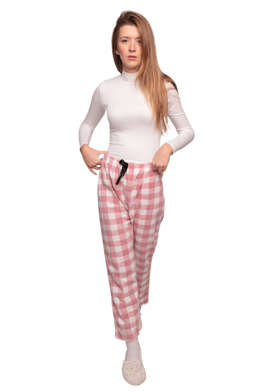 IŞILAY - Kareli Cepli Kadın Polar Pijama Alt 1180 | Gül Kurusu