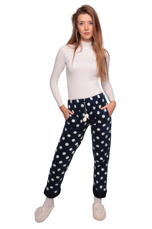 IŞILAY - Puantiyeli Cepli Kadın Polar Pijama Altı 5544 | Lacivert