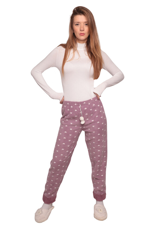 IŞILAY - Kalp Desenli Kadın Polar Pijama Alt 1450 | Lila