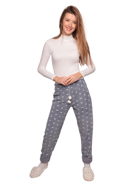 IŞILAY - Kalp Desenli Kadın Polar Pijama Alt 1450 | Gri