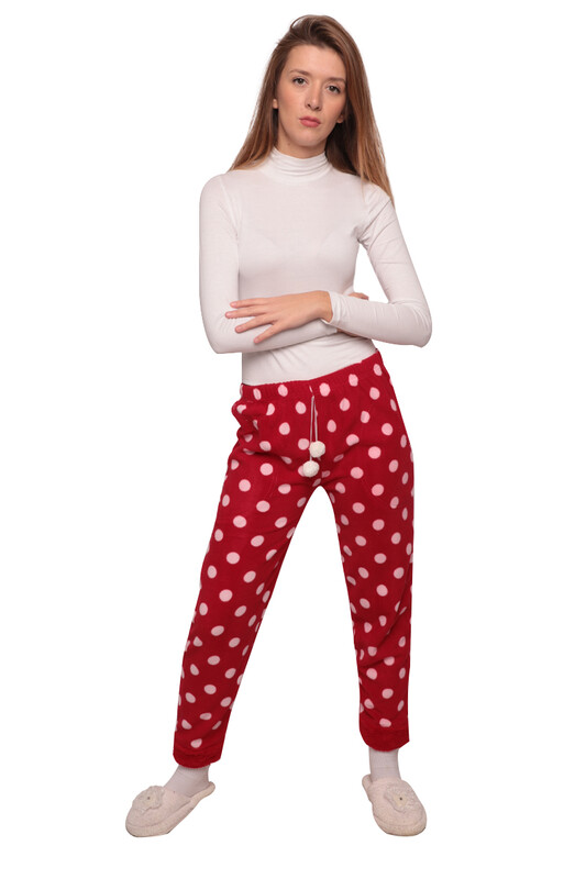 IŞILAY - Puantiyeli Cepli Kadın Polar Pijama Altı 5544 | Kırmızı