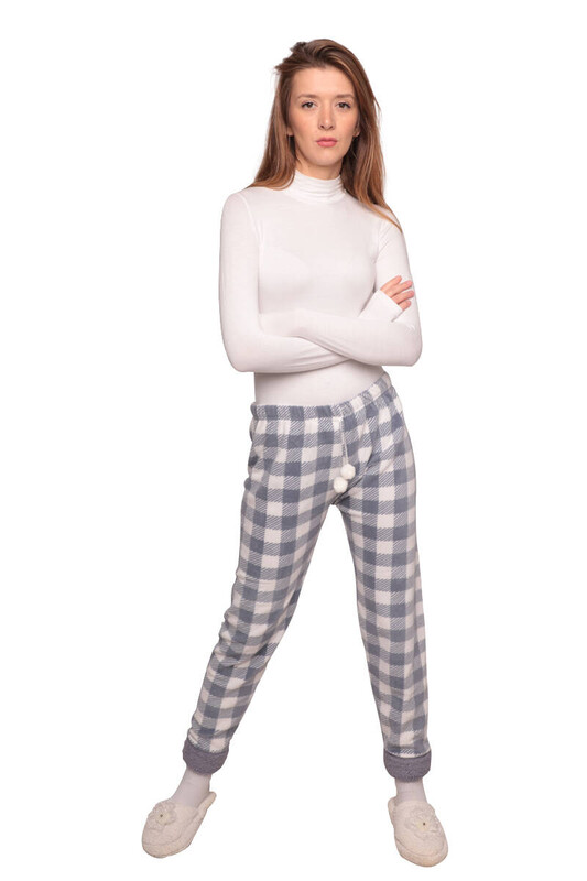 IŞILAY - Kareli Cepsiz Kadın Polar Pijama Altı 8745 | Gri