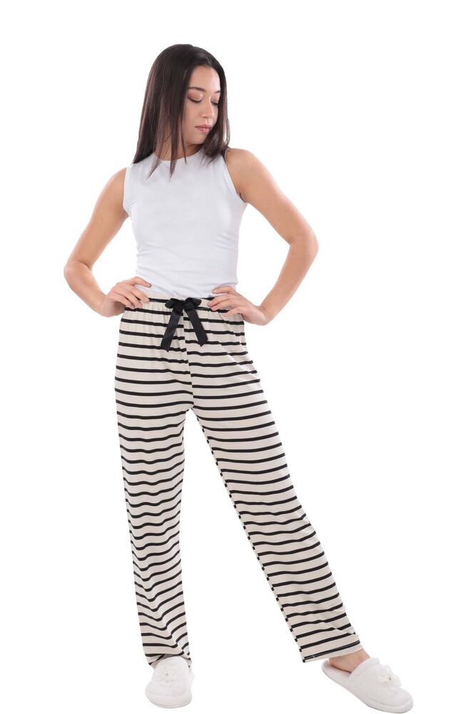 Çizgili Kadın Pijama Altı 1413 | Krem