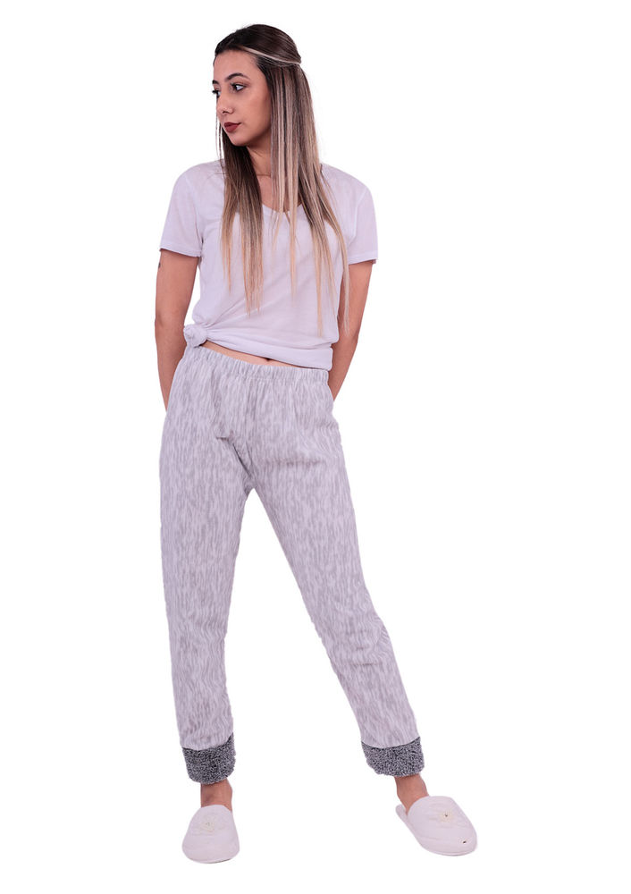 Desenli Polar Pijama Altı | Gri