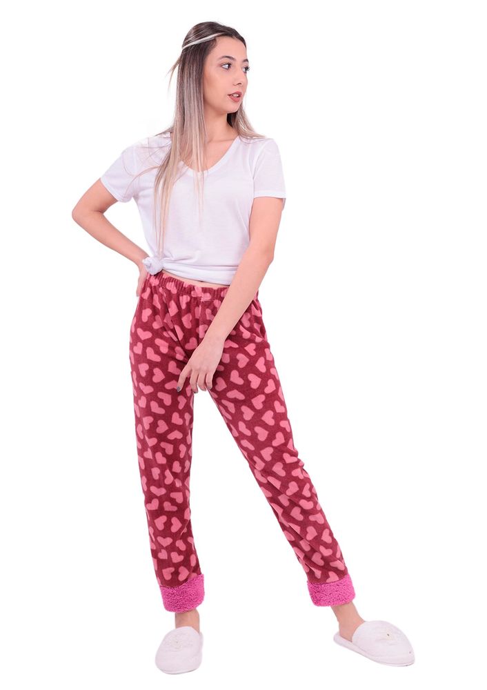Kalp Desenli Polar Pijama Altı | Pembe