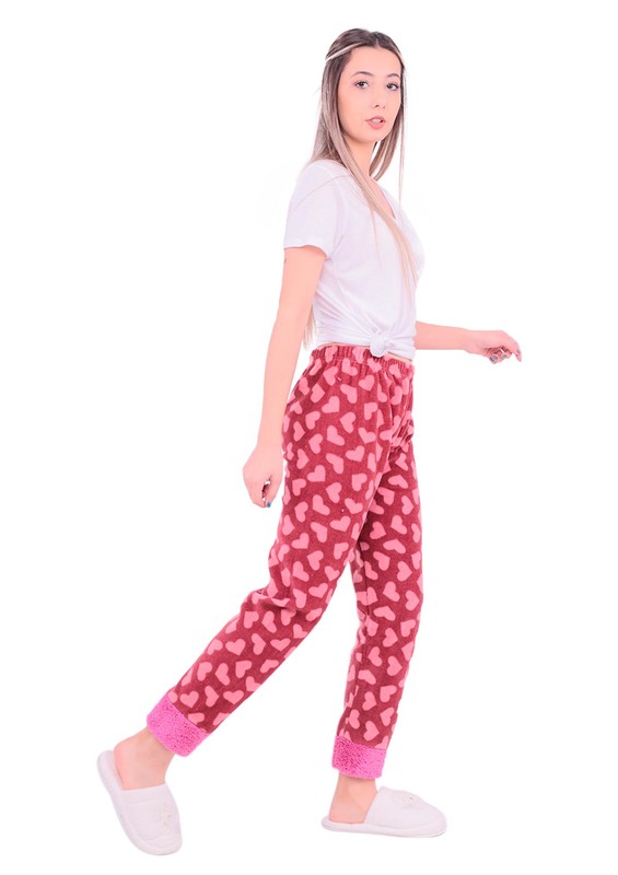Kalp Desenli Polar Pijama Altı | Pembe - Thumbnail