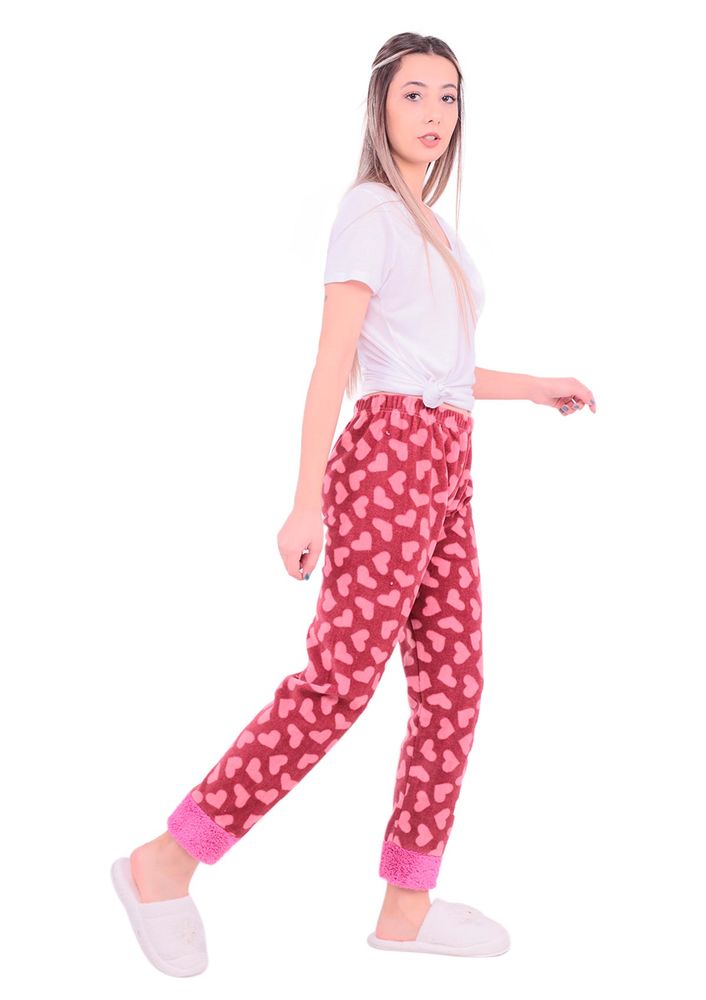 Kalp Desenli Polar Pijama Altı | Pembe