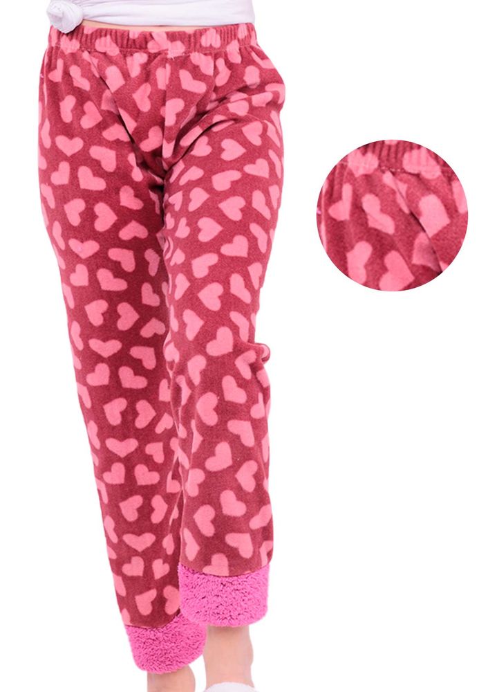 Kalp Desenli Polar Pijama Altı | Pembe
