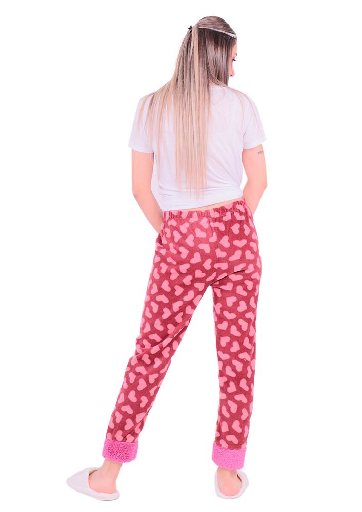 Kalp Desenli Polar Pijama Altı | Pembe