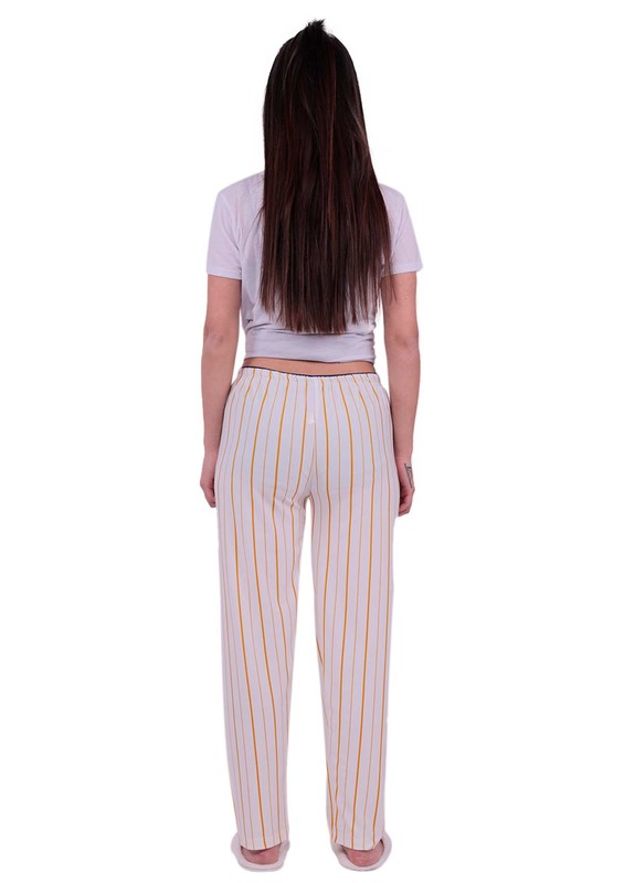 Yellow Striped Pajama Bottoms | White - Thumbnail