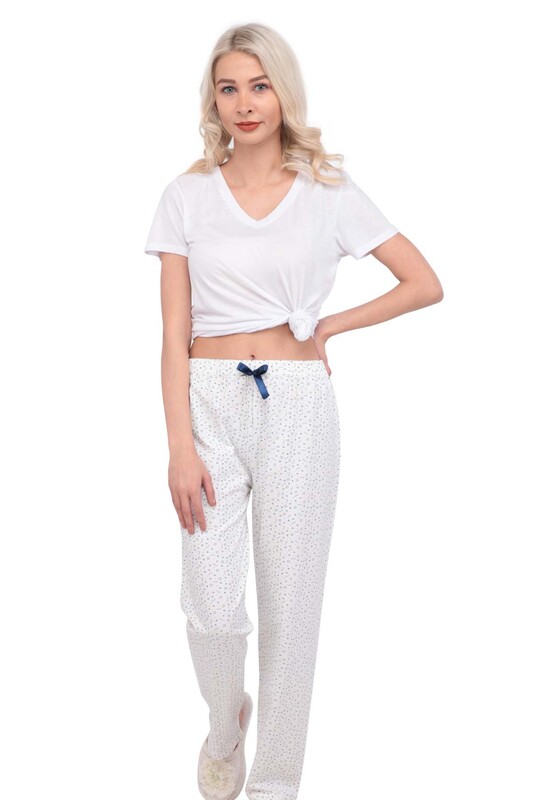 Circle Printed Woman Pajama Bottoms | White - Thumbnail