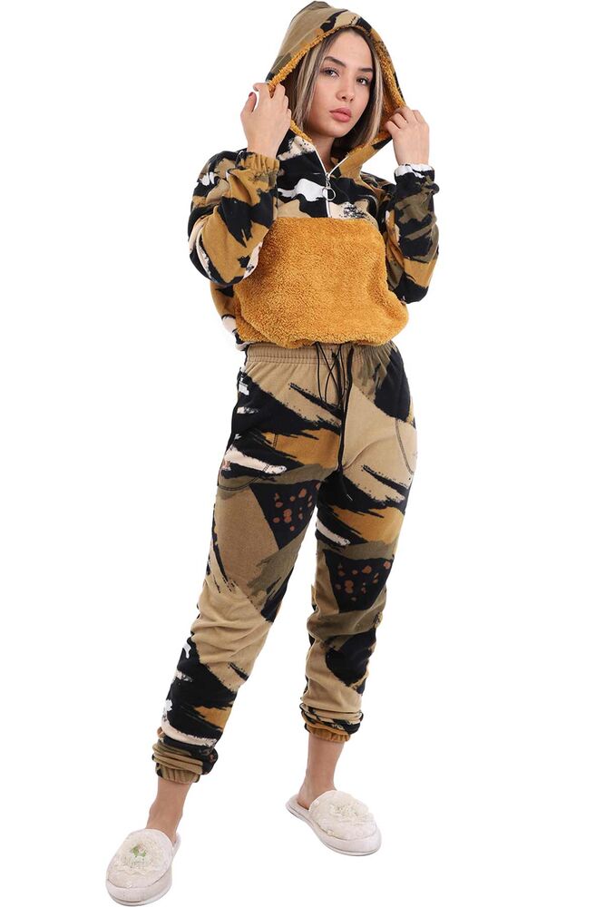 Arcan Kapüşonlu Polar Pijama Takımı 1415-1 | Hardal