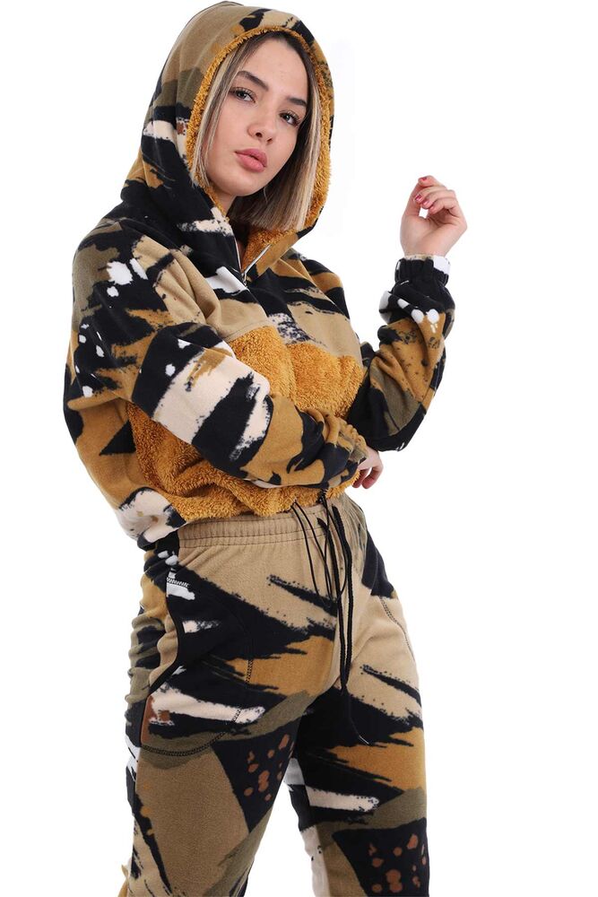 Arcan Kapüşonlu Polar Pijama Takımı 1415-1 | Hardal