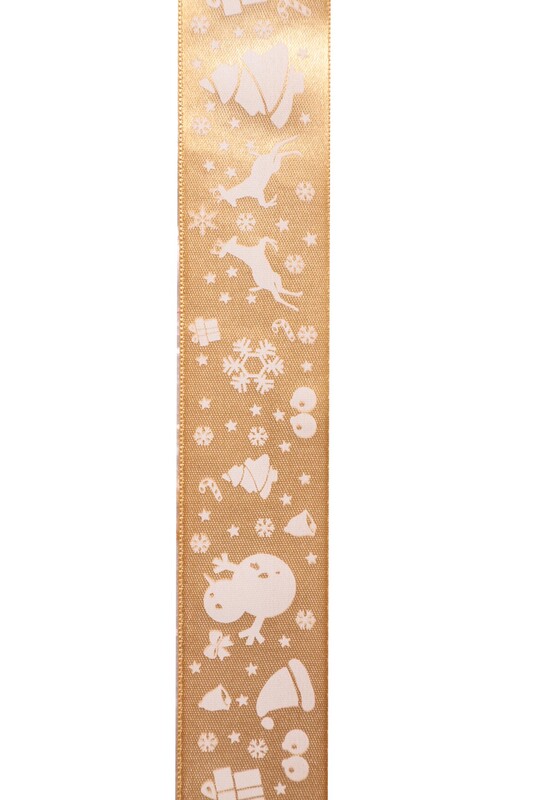 Yılbaşılı Saten Kurdele 3 cm | Sarı - Thumbnail