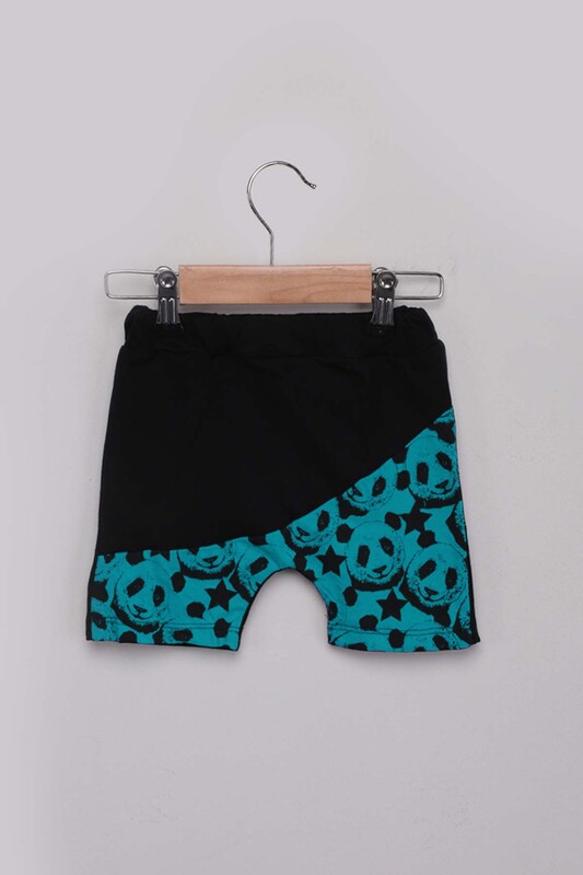 Panda Printed Boys Shorts Set | Turquoise - Thumbnail