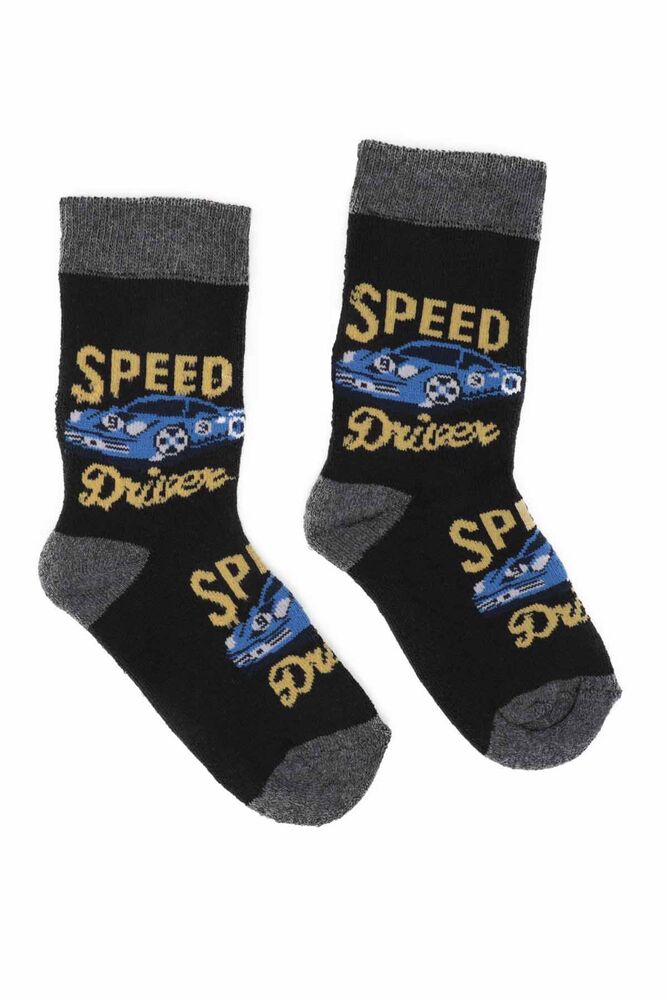 Car Patterned Boy Terry Socks 391 | Black