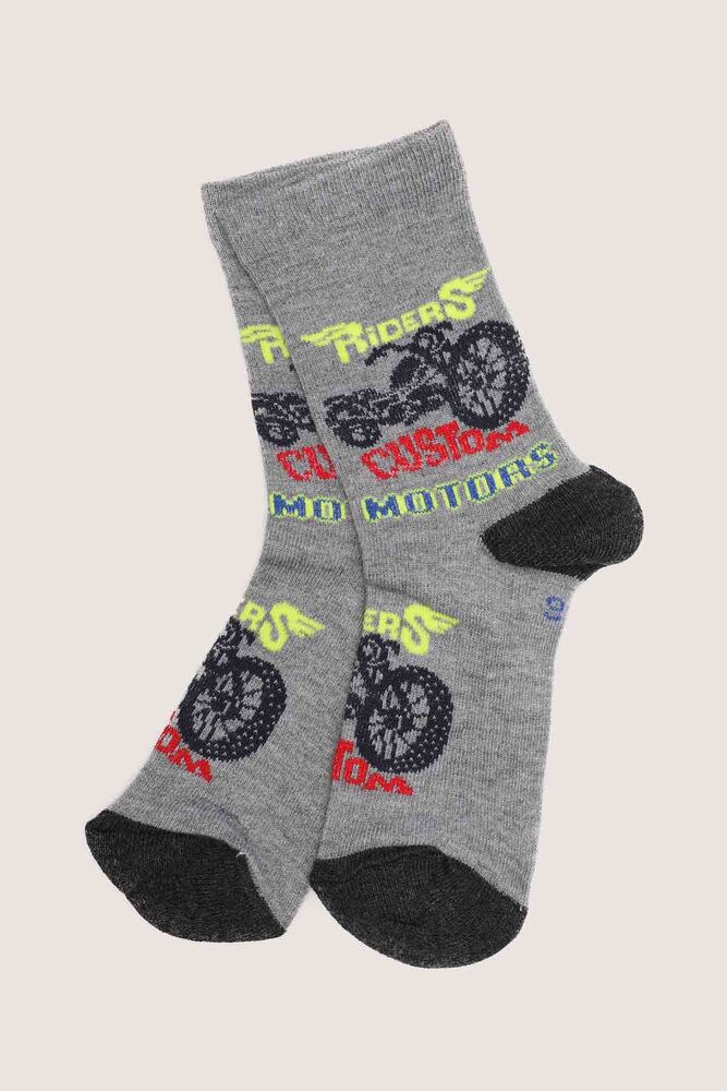 Motorcycle Printed Boy Socks | Grey