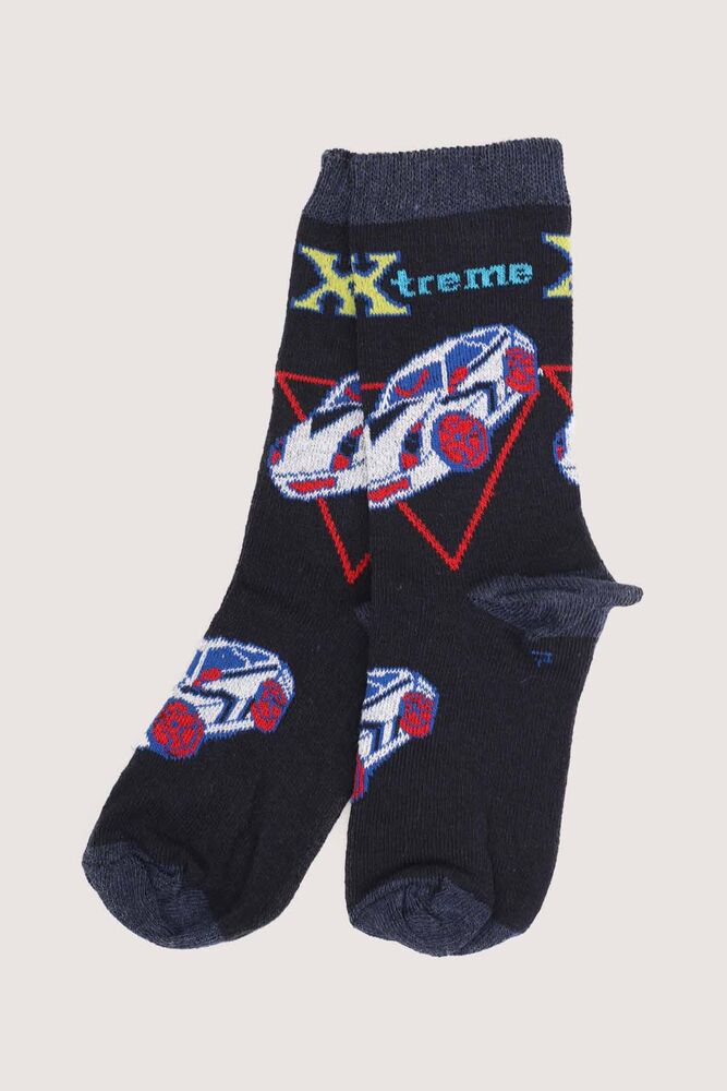 Car Printed Boy Socks 078 | Navy Blue