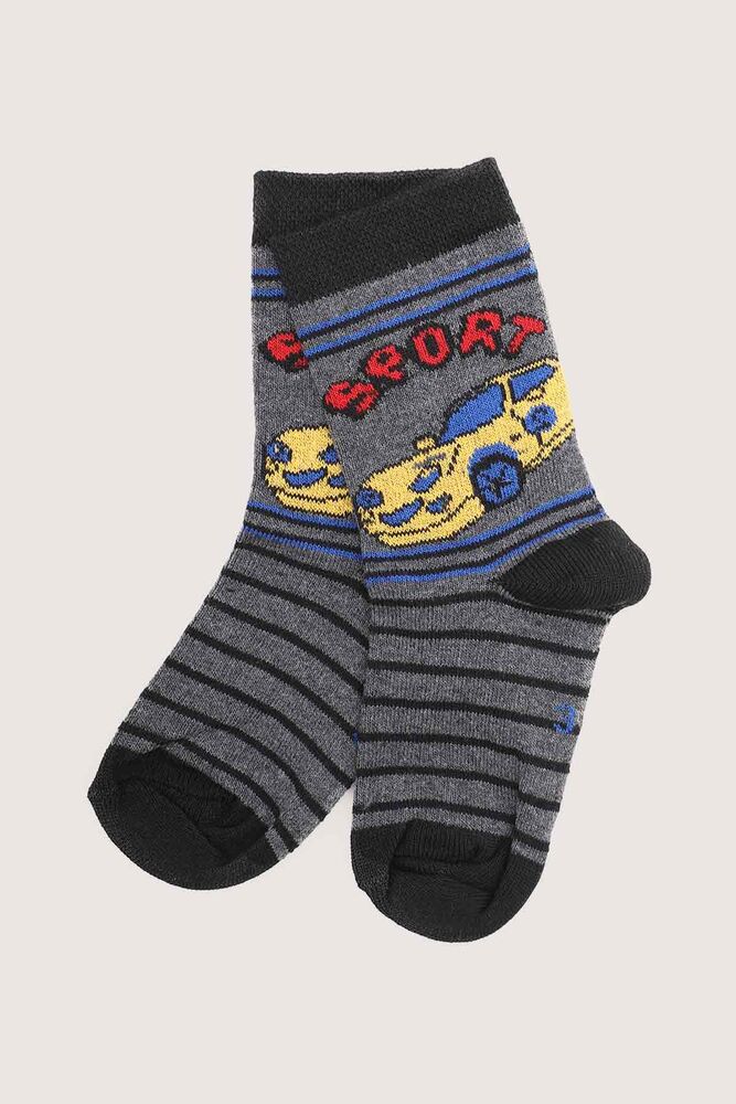 Car Printed Striped Boy Socks | Smoky