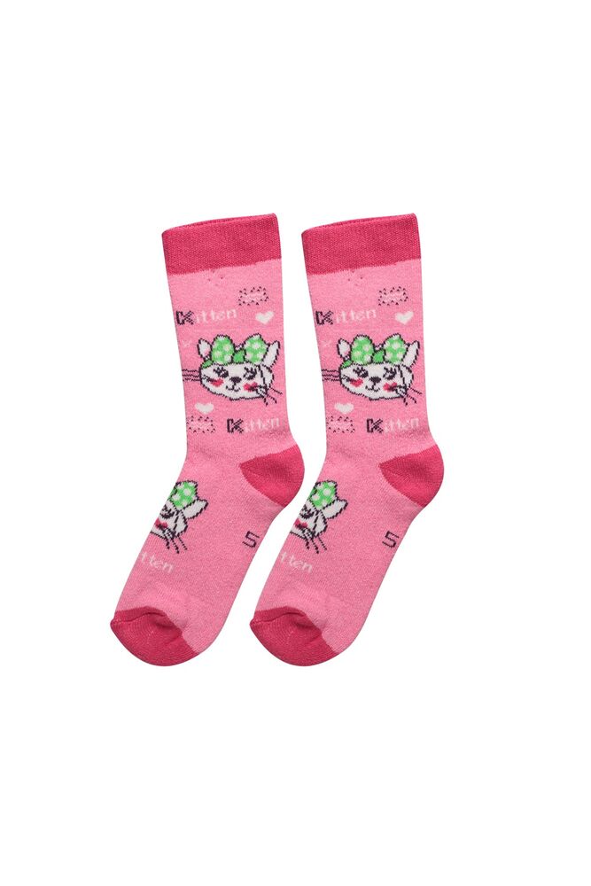 Kedicik Baskılı Kız Çocuk Çorap 314 | Pembe