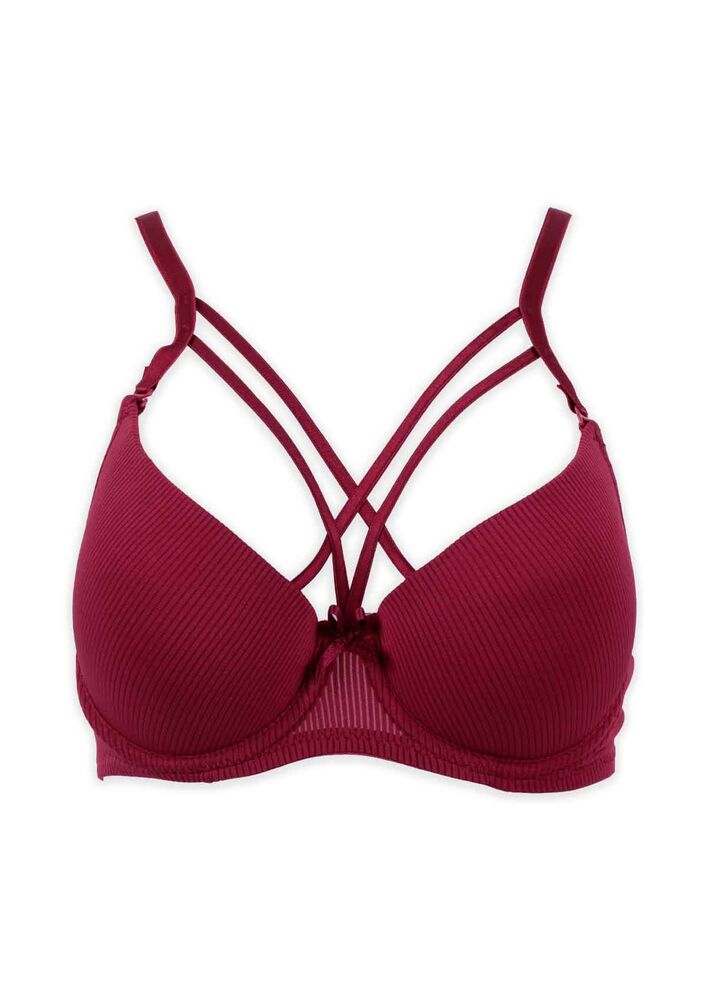 Çapraz İpli Fitilli Push Up Kadın Sütyen | Bordo