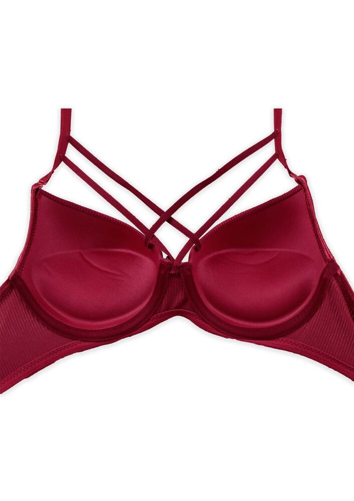 Çapraz İpli Fitilli Push Up Kadın Sütyen | Bordo