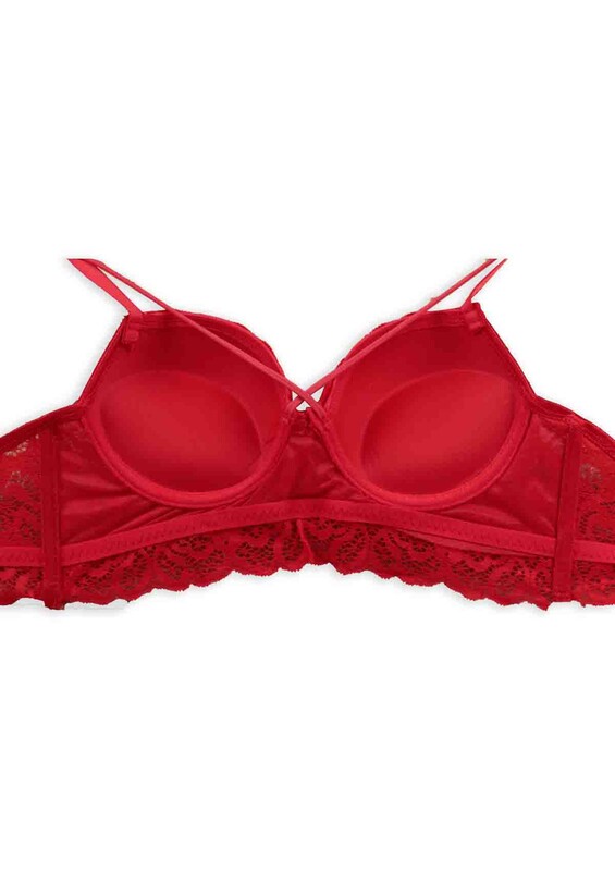Çapraz İpli Push Up Bralet Sütyen Takımı | Kırmızı - Thumbnail