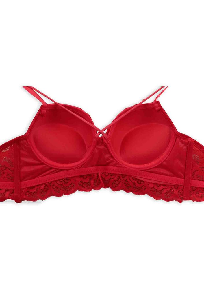 Çapraz İpli Push Up Bralet Sütyen Takımı | Kırmızı