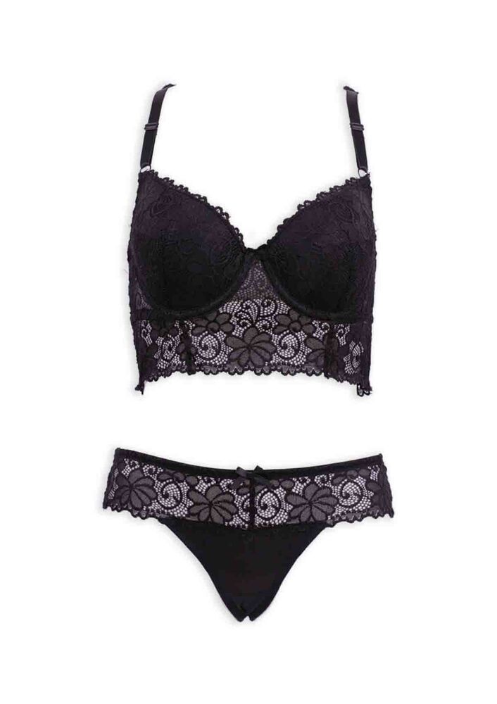 Dantelli Desteksiz Bralet Sütyen Takımı 409 | Siyah