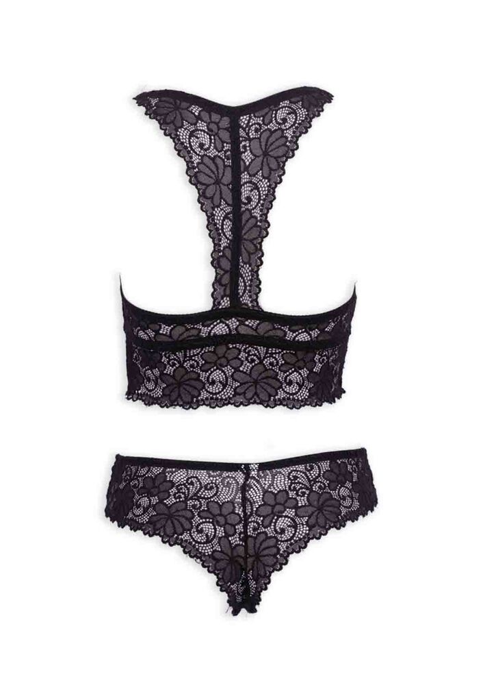 Dantelli Desteksiz Bralet Sütyen Takımı 409 | Siyah
