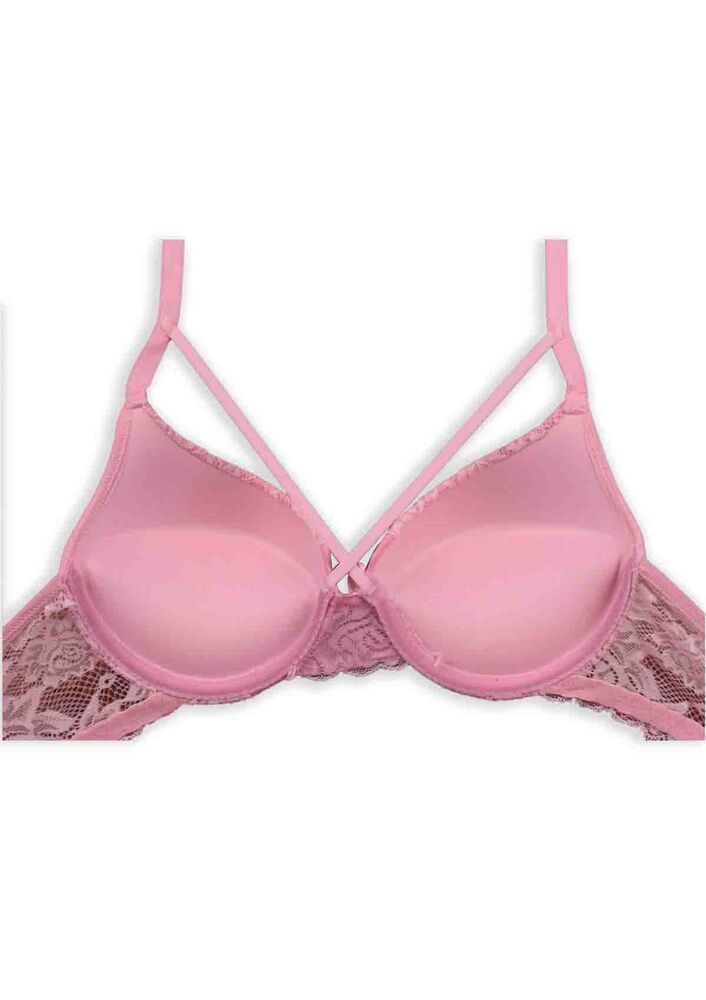 Çapraz İpli Push Up Sütyen Takımı 3375 | Pembe