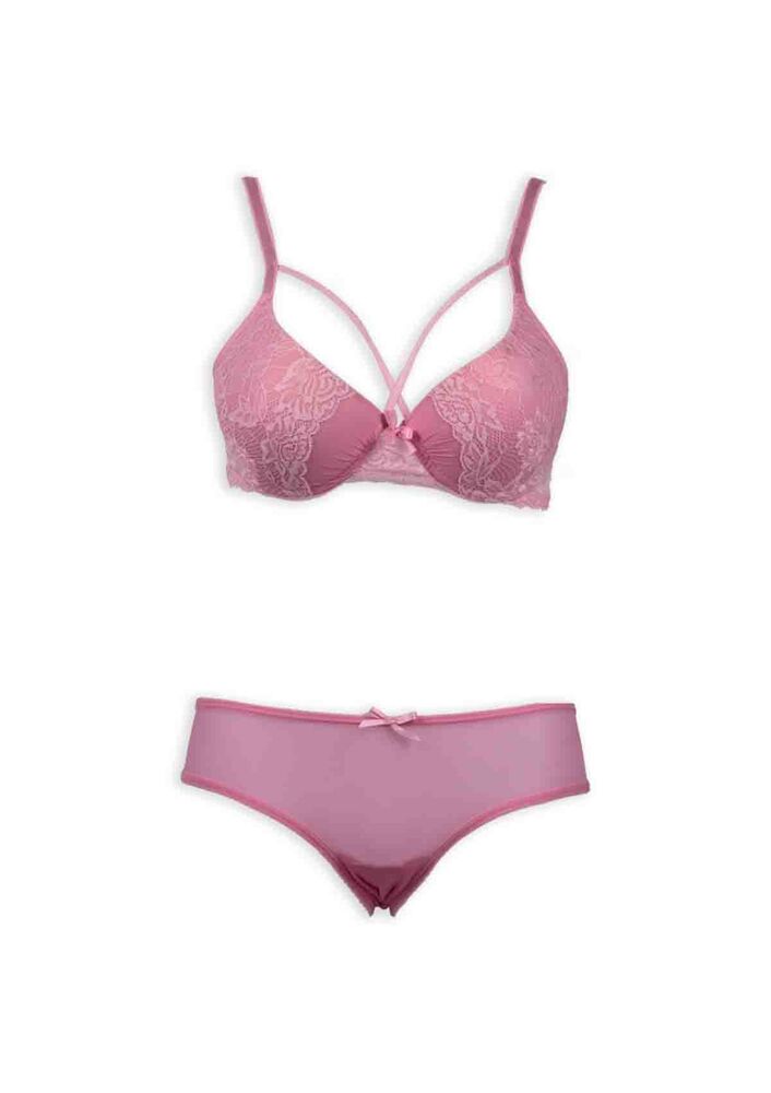 Çapraz İpli Push Up Sütyen Takımı 3375 | Pembe